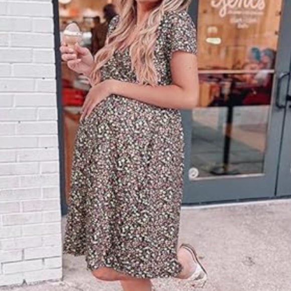 Amazon | Floral V Neck Midi Maternity/Nursing Dress w/Pockets | XL - Picture 1 of 6